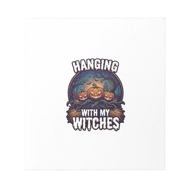 Hanging Witches Halloween Pumpkins Haunted Forest  Notepad (Front)