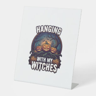 Hanging Witches Halloween Pumpkins Haunted Forest  Pedestal Sign