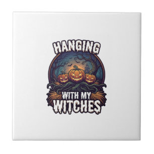 Hanging Witches Halloween Pumpkins Haunted Forest Tile