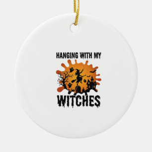 Hanging Witches Halloween Witch Broom Haunted Hous Ceramic Ornament