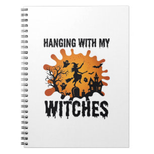 Hanging Witches Halloween Witch Broom Haunted Hous Notebook