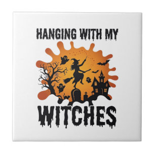 Hanging Witches Halloween Witch Broom Haunted Hous Tile