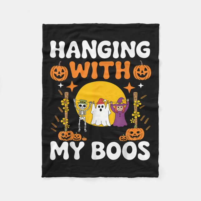 Hanging With My Boos Funny Halloween Ghost Witch S Fleece Blanket (Front)