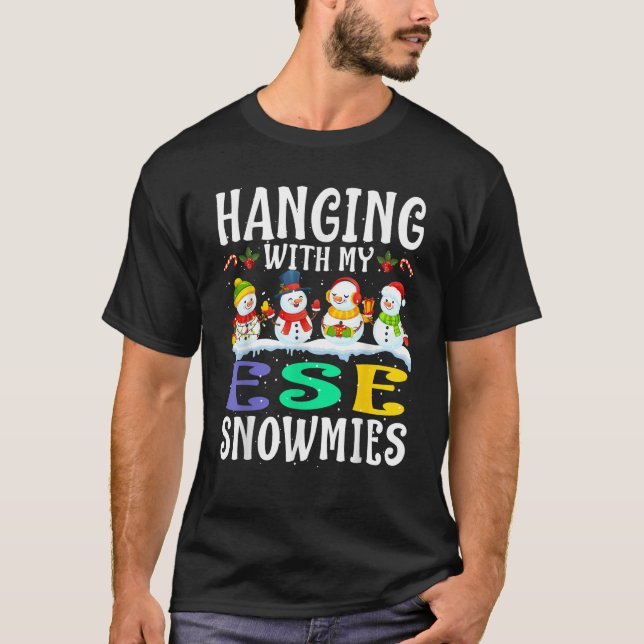 Hanging With My Ese Snowmies Teacher Christmas Gif T-Shirt (Front)