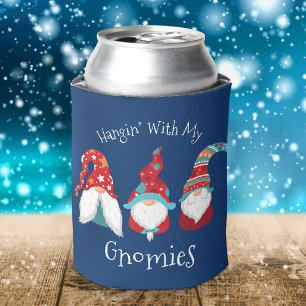 Hanging with my Gnomies Blue Funny Modern Holiday Can Cooler