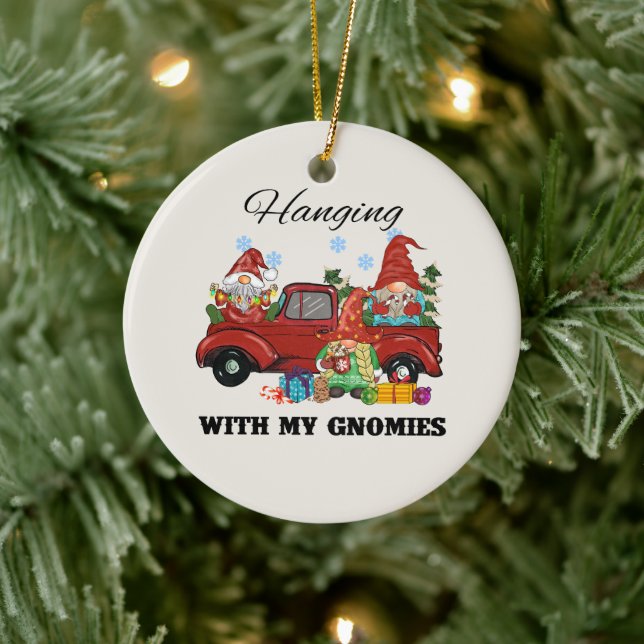 Hanging With My Gnomies Ceramic Ornament (Tree)
