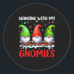Hanging With My Gnomies Christmas Colourful Three  Classic Round Sticker<br><div class="desc">Hanging With My Gnomies Christmas Colourful Three Gnomes</div>