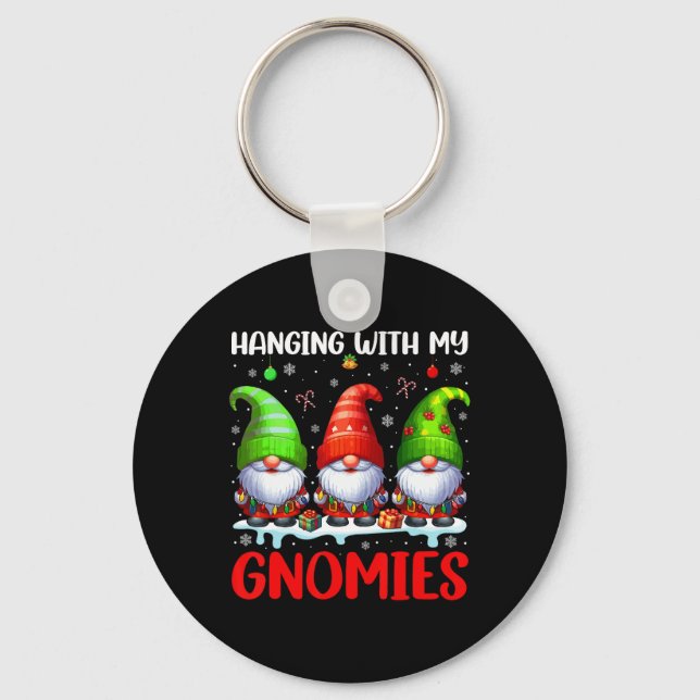 Hanging With My Gnomies Christmas Colourful Three  Keychain (Front)