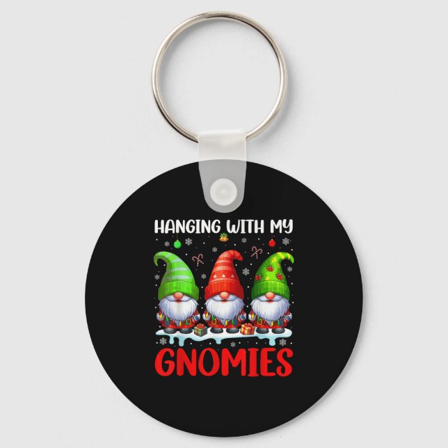 Hanging With My Gnomies Christmas Colourful Three  Keychain (Front)