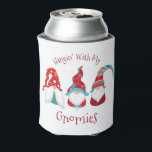 Hanging with my Gnomies Funny Cute Holiday Modern Can Cooler<br><div class="desc">“Hangin’ with my gnomies.” Celebrate the holiday season in “style” with this unique, fun can cooler! Three cute, funny, whimsical Scandinavian designed gnomes in red, dusty blue and orange along with bold, brick red typography on a clean, white background help you get into the Christmas, Hanukkah & New Year spirit....</div>