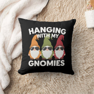 Hanging With My Gnomies Funny Garden Gnome Throw Pillow