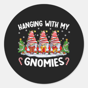 hanging with my gnomies matching family christmas  classic round sticker