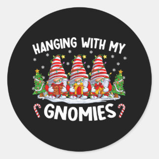 hanging with my gnomies matching family christmas  classic round sticker
