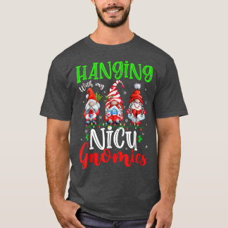 Hanging With My NICU Gnomies Cute Xmas Lights Gnom T-Shirt