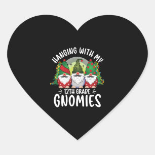 Hanging With My th Grade Grade Gnomies Christmas Heart Sticker