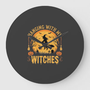 Hanging With My Witches Halloween Design (2) Large Clock