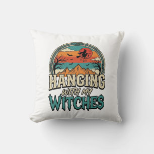 Hanging With My Witches Vintage Halloween Design_1 Throw Pillow