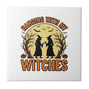 Hanging With My Witches Vintage Halloween Design_1 Tile