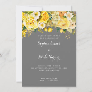 Hanging Yellow Flowers Grey Garden Wedding Invitation