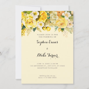Hanging Yellow Flowers Yellow Garden Wedding Invitation