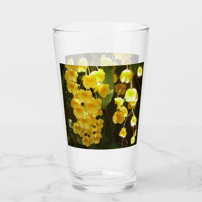 Hanging Yellow Orchids Tropical Flowers Glass (Front)