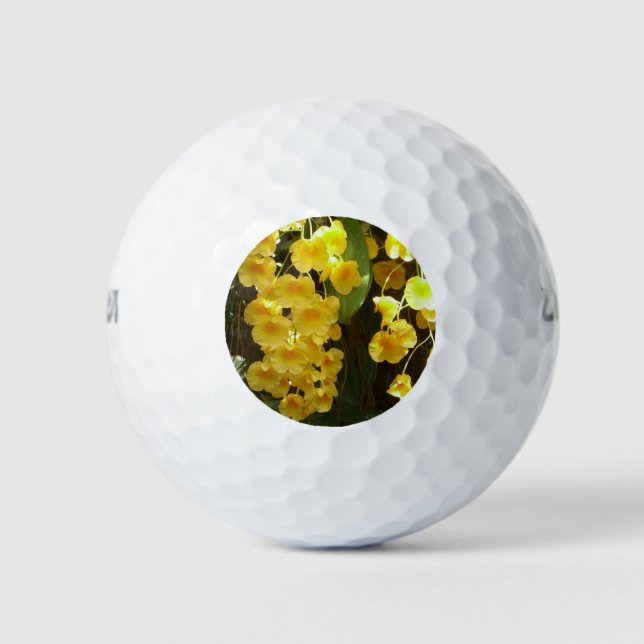 Hanging Yellow Orchids Tropical Flowers Golf Balls (Front)