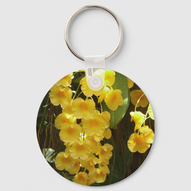 Hanging Yellow Orchids Tropical Flowers Keychain (Front)