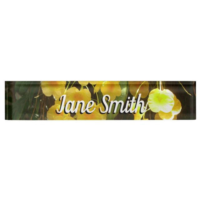 Hanging Yellow Orchids Tropical Flowers Nameplate (Front)