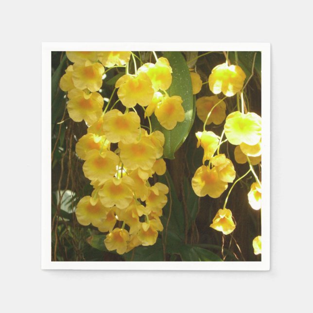Hanging Yellow Orchids Tropical Flowers Napkin (Front)