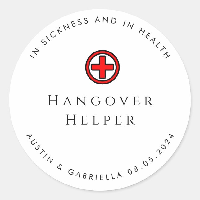 Hangover Helper Modern Wedding Favoriser Sticker (Devant)