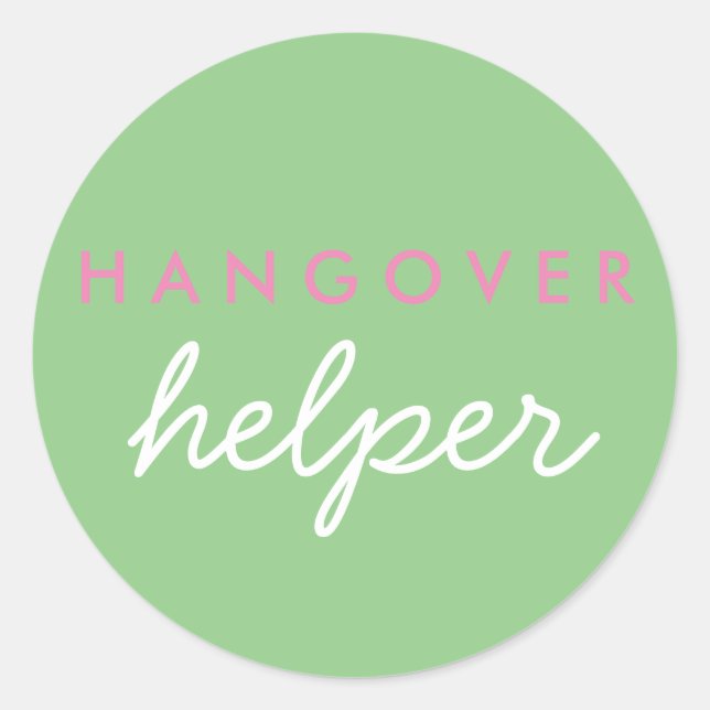 Hangover Helper Wedding Favour Sticker Sage Pink (Front)