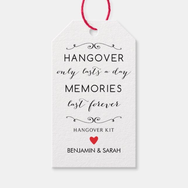Hangover Kit Tags / Wedding Favour Tags (Front)