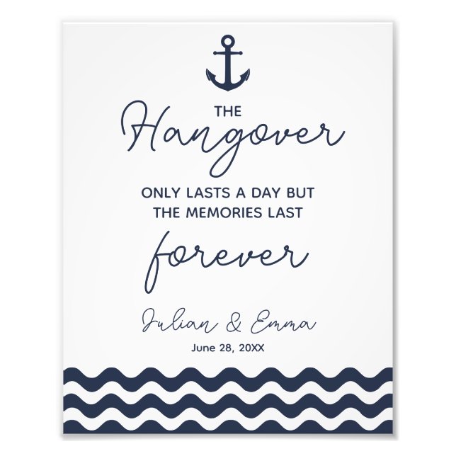 hangover party sign, navy wedding sign (Front)