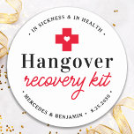 Hangover Recovery Kit Personalized Wedding Favour Classic Round Sticker<br><div class="desc">Hangover Relief Kit ! These fun wedding favour stickers are perfect to make your own hangover recovery kits for your guests, essential if you plan on having an open bar. Visit our collection for wedding favours, and hangover kit favours and wedding keepsakes. Personalize with name and date. COPYRIGHT © 2020...</div>