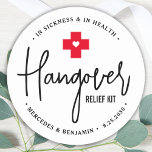 Hangover Relief Kit Personalized Wedding Favor  Classic Round Sticker<br><div class="desc">Hangover Relief Kit ! These fun wedding favor stickers are perfect to make your own hangover recovery kits for your guests, essential if you plan on having an open bar. Visit our collection for wedding favors, and hangover kit favors and wedding keepsakes. Personalize with name and date. COPYRIGHT © 2020...</div>