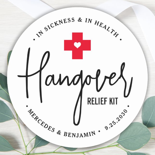 Hangover Relief Kit Personalized Wedding Favor  Classic Round Sticker (Creator Uploaded)