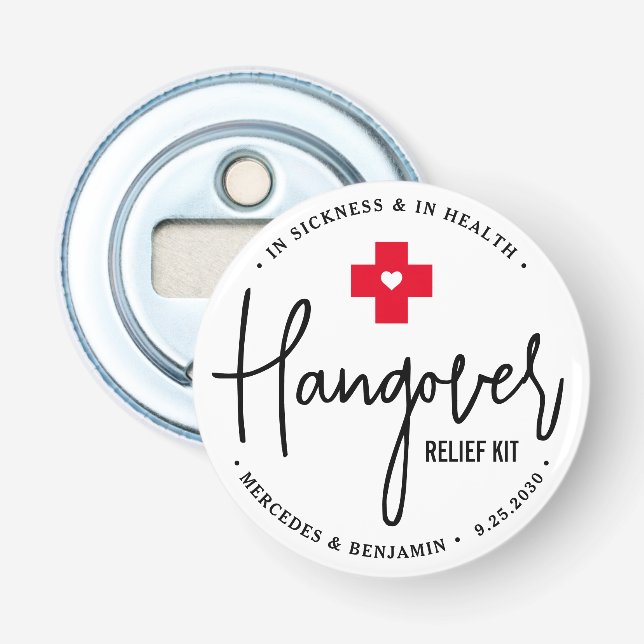 Hangover Relief Kit Personalized Wedding Favour   Bottle Opener (Front)