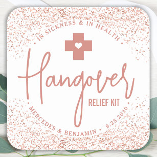 Hangover Relief Kit Rose Gold Wedding Favour Square Sticker