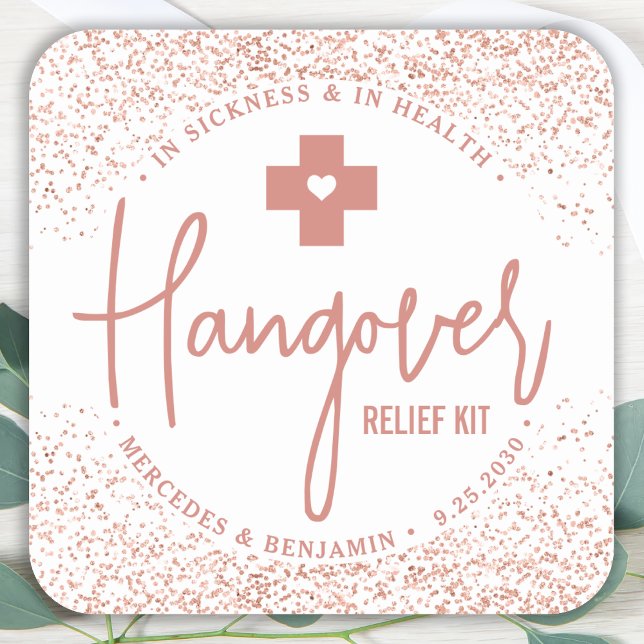 Hangover Relief Kit Rose Gold Wedding Favour Square Sticker (Creator Uploaded)