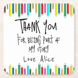 hank You for Being Part of My Story – Elegant Square Paper Coaster
