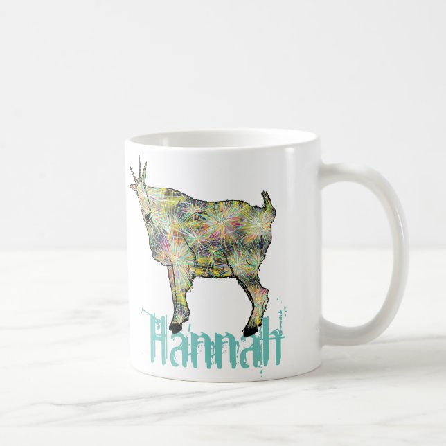 Hannah Colorful Funky Weird Goat Funny Animal Art Coffee Mug (Right)