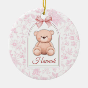 Hannah Custom Pink Teddy Bear Nursery Design Ceramic Ornament