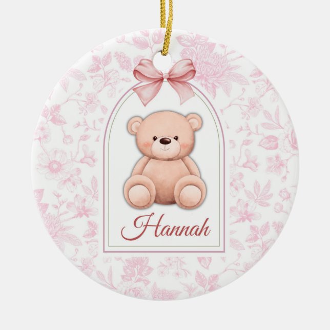 Hannah | Custom Pink Teddy Bear Nursery Design  Ceramic Ornament (Front)
