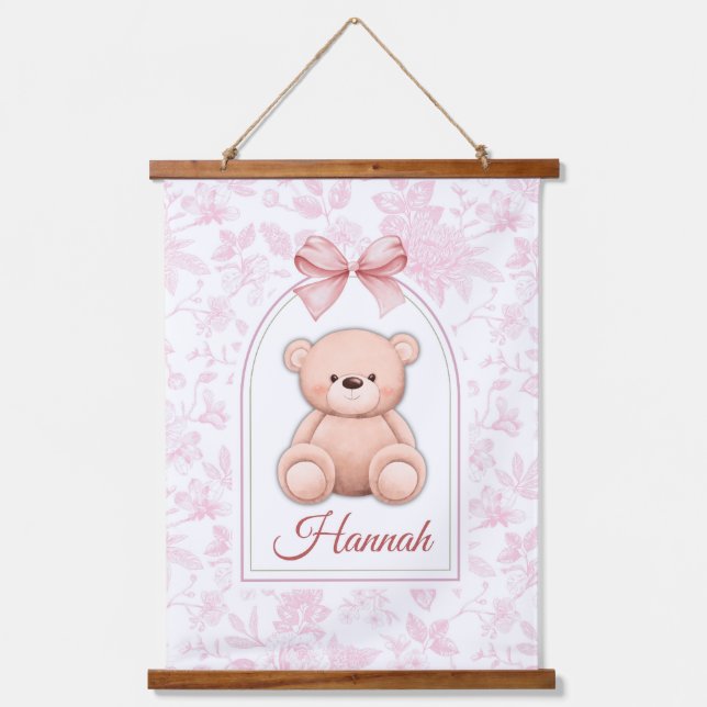 Hannah | Custom Pink Teddy Bear Nursery Design  Hanging Tapestry (Front)