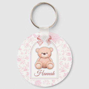 Hannah   Custom Pink Teddy Bear Nursery Design  Keychain