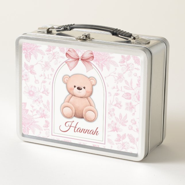 Hannah | Custom Pink Teddy Bear Nursery Design  Metal Lunch Box (Front)