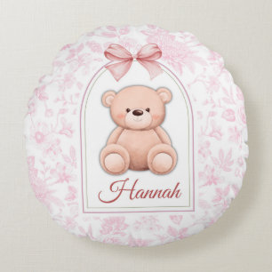 Hannah Custom Pink Teddy Bear Nursery Design Round Pillow