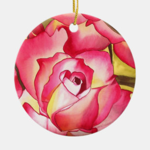 Hannah Gordon pink rose flower watercolor art Ceramic Ornament
