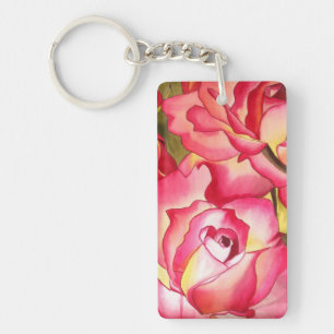 Hannah Gordon pink rose watercolor art Keychain
