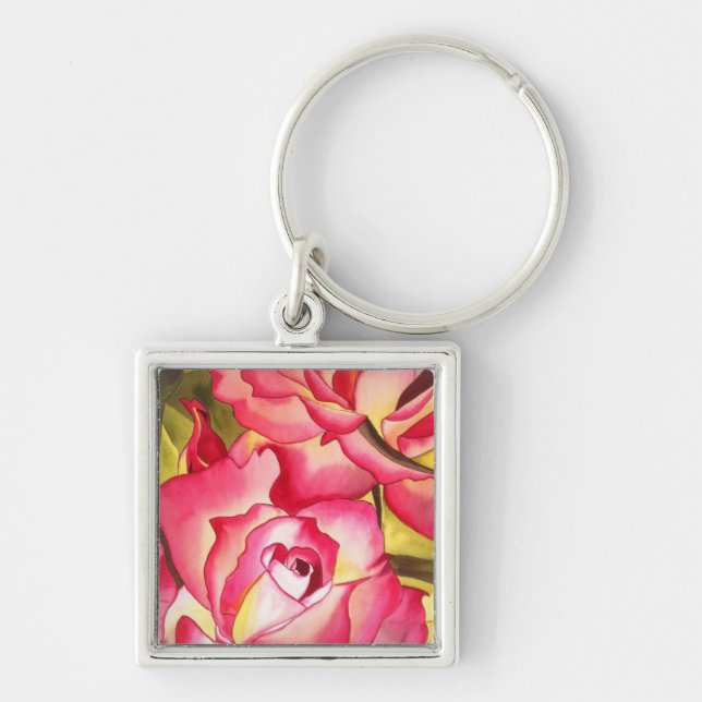 Hannah Gordon pink Rose watercolor art Keychain (Front)